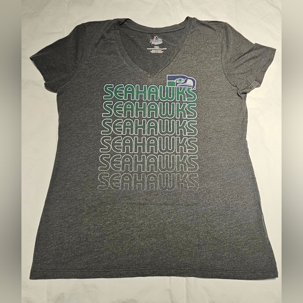 Seattle Seahawks Gray V-Neck Tee Women's Size Medium